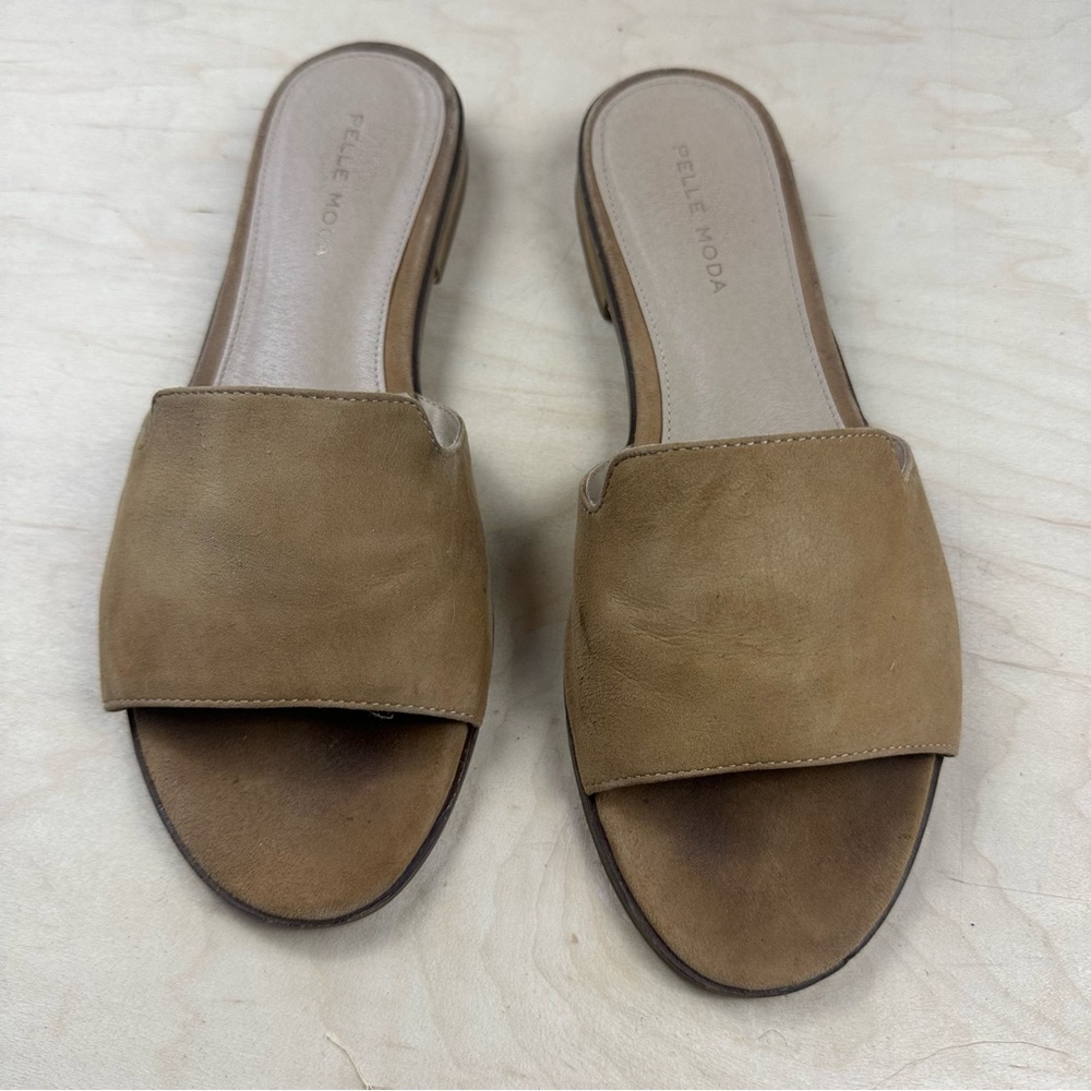 Pelle Moda Tan Leather Slide Sandals